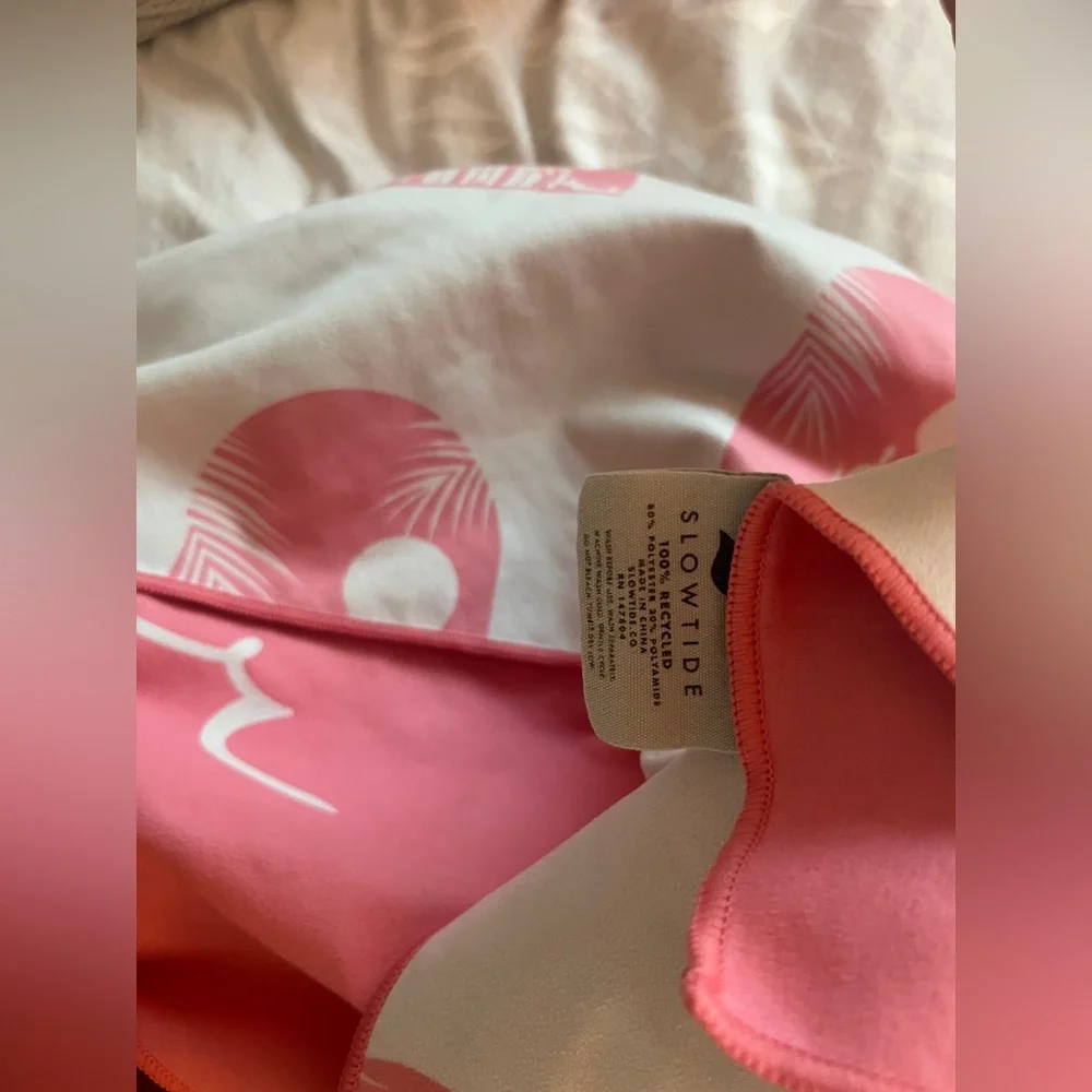 Pink and White Towel with Logo Print